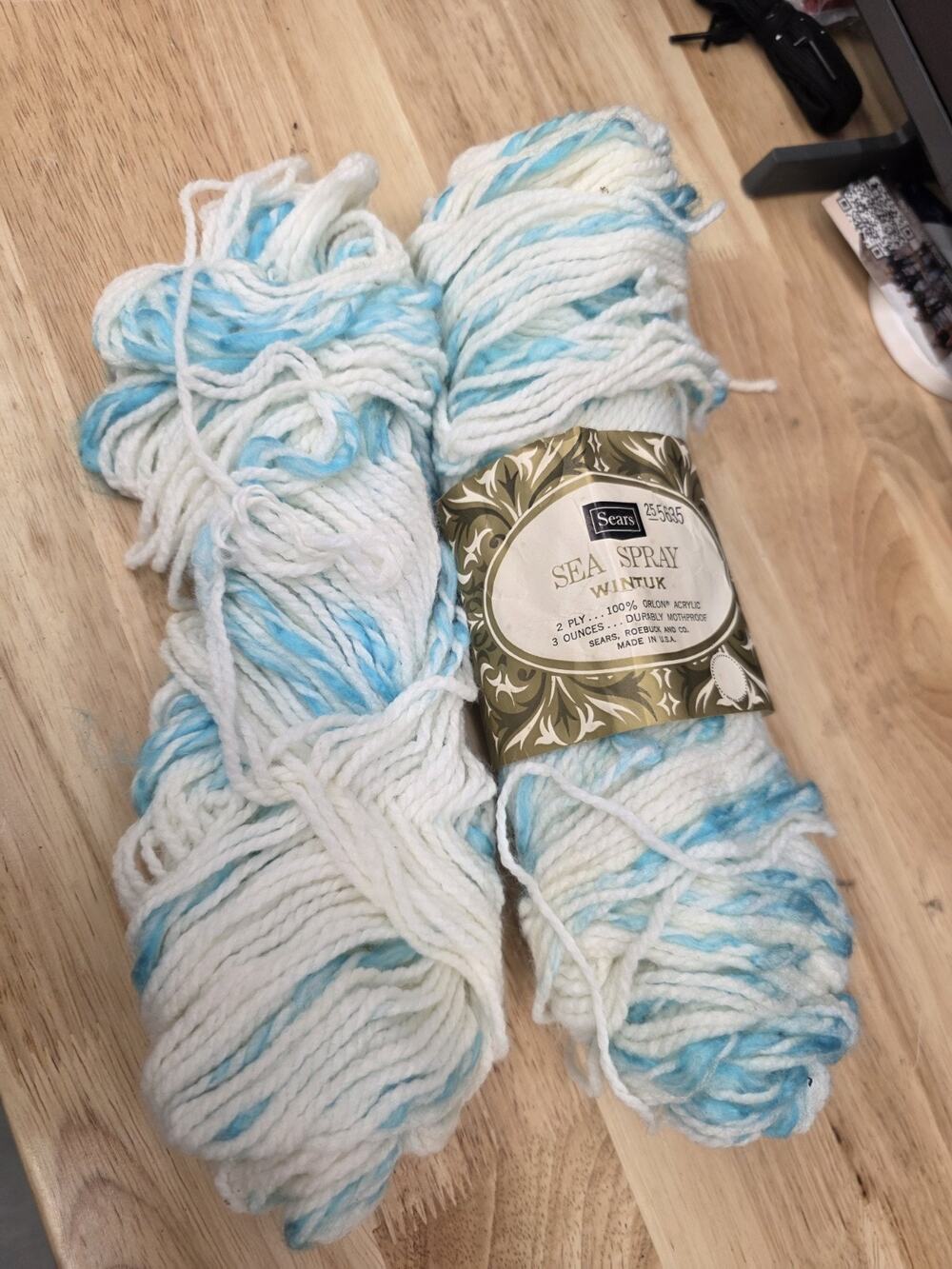 Vintage Sears Sea Spray Wintuk Yarn Blue White 3 oz Skeins Lot of 2